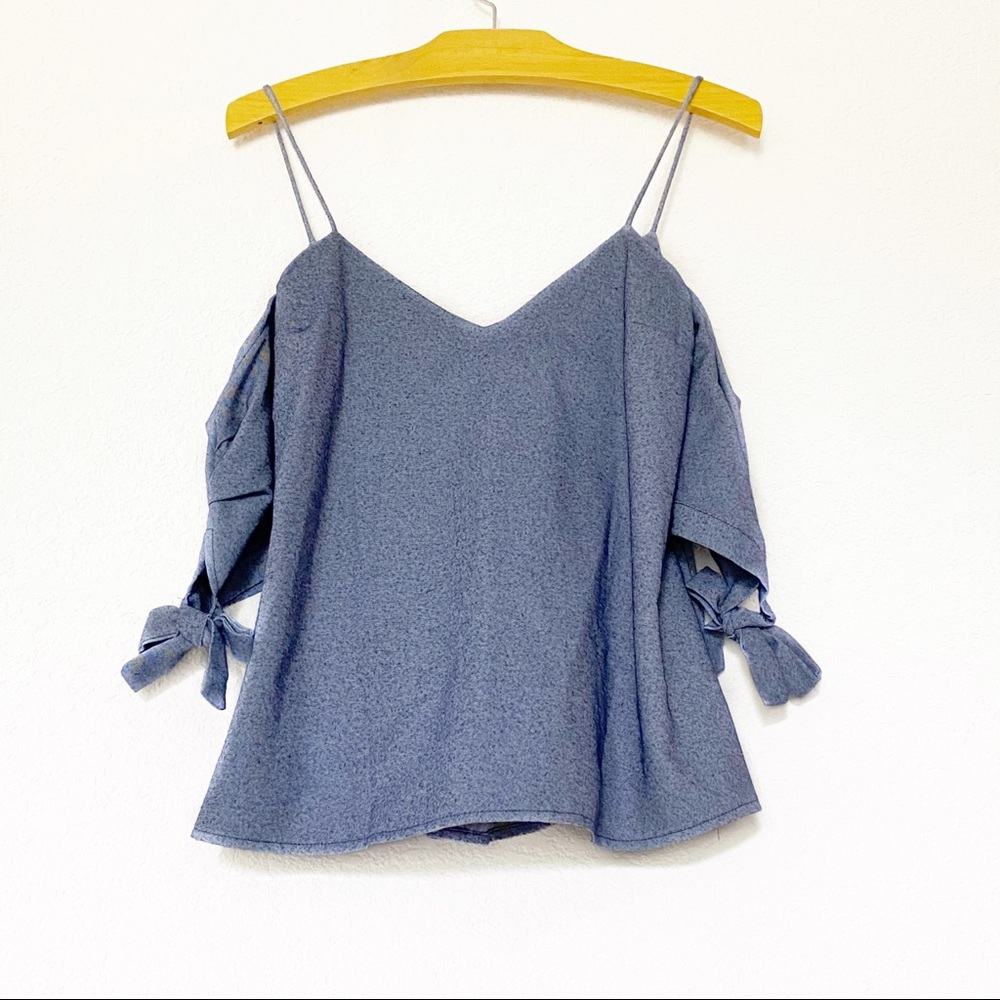 SILENCE + NOISE // UO Chambray Cold Shoulder Top